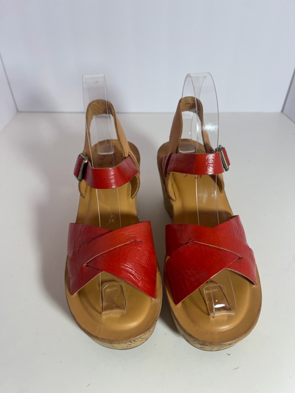 Kork-Ease Red Leather Cork Wedge Platform Sandals size 6 - Picture 3 of 8